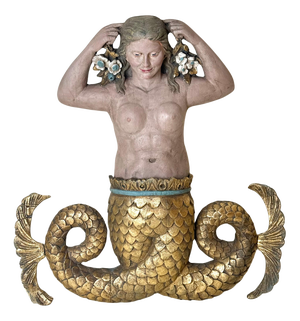 Large Mid-Century Mermaid Wall Relief Sculpture with Hand-Painted Polychrome Gilt, 1950s