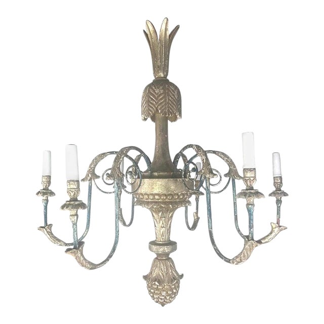 Timothy Corrigan Baroque Chandelier, Silver Leaf & Wood, Usa For Sale
