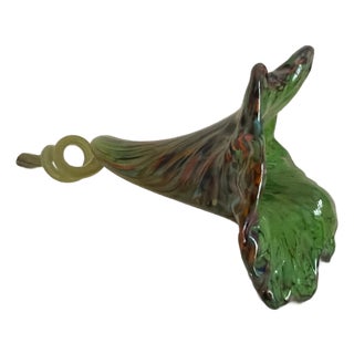 Hand Blown Murano Style Glass Flower Green and Purple For Sale