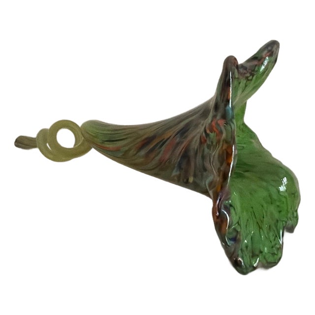 Hand Blown Murano Style Glass Flower Green and Purple For Sale