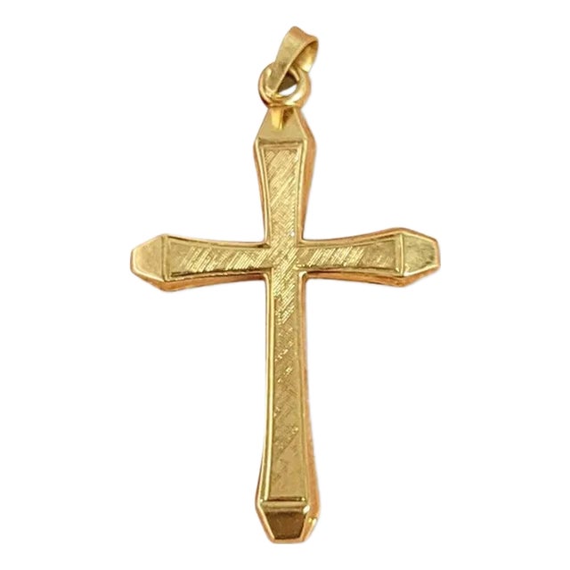 Textured Solid Gold Cross 14k Yellow Gold 16" For Sale