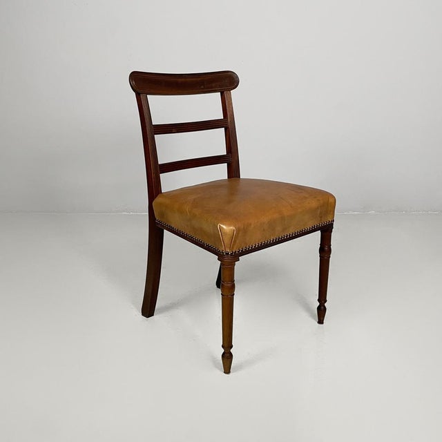Wood Vintage Italian Chairs in Wood and Brown Leather, 1930s, Set of 4 For Sale - Image 7 of 18