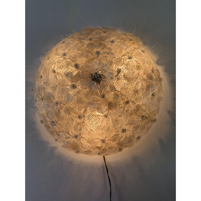 Metal Three-Light Murano Glass Ceiling Lamp in the style of Ercole Barovier, 1940s For Sale - Image 7 of 10