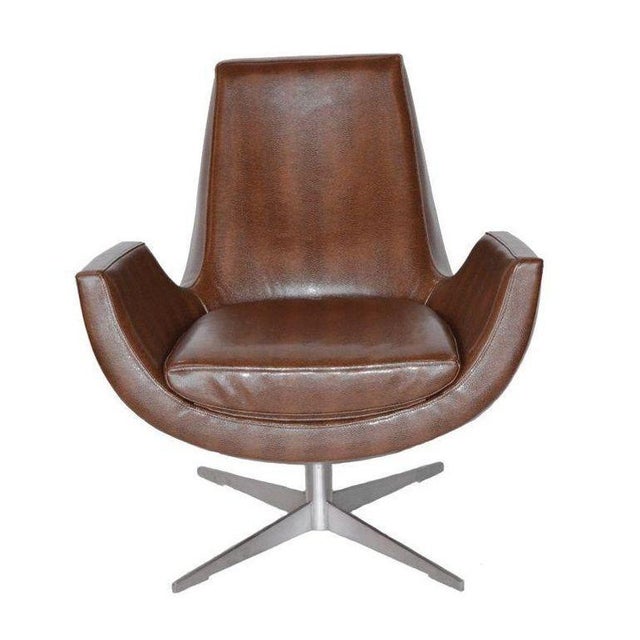 Pair of Mid-Century Brown Leather Chairs With Metal Base. Italy, 1970s For Sale - Image 4 of 7