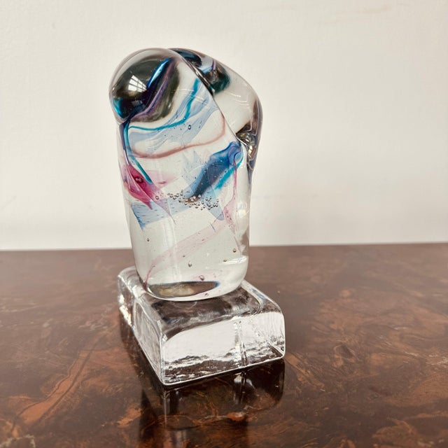 Handmade studio art glass by award winning Canadian artist Cheryl Takacs. Transparent with striations of blue, purple, and...