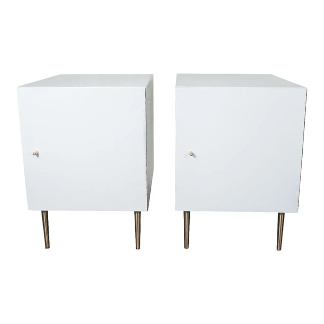 Vintage Mid-Century Modern Cubic White Cabinets - a Pair For Sale