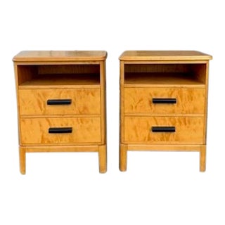 Pair of Swedish Biedermeier Revival Art Deco End Tables/Nightstands in Golden Flame Birch Ca 1930 For Sale