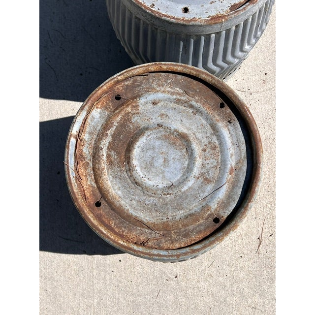 Pair of Antique Galvanized Dolly Tub Planters For Sale - Image 11 of 12