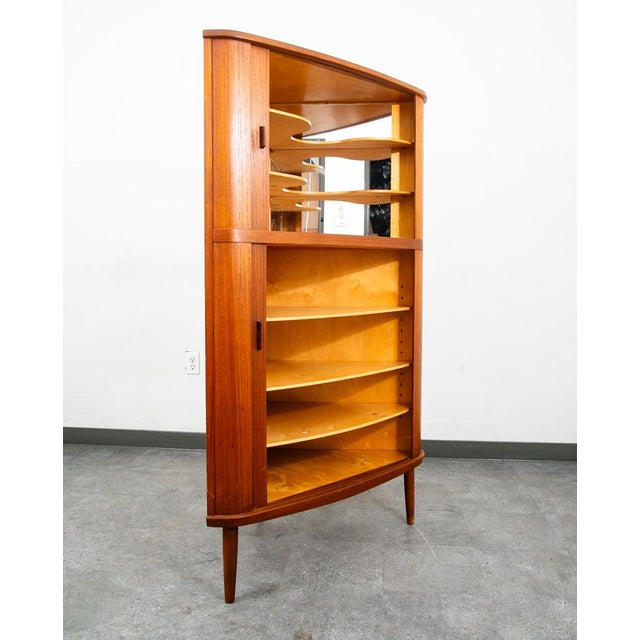 Brown Mid Century Danish Modern Corner Cabinet Teak Wood Bar Tambour Skovmand Andersen For Sale - Image 8 of 12