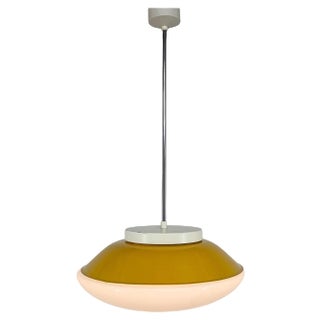 Mid-Century Milk Glass & Metal Ufo Pendant, Czechoslovakia, 1970s For Sale