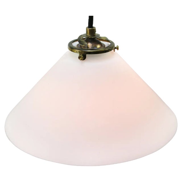 French White Mat Opaline Glass Brass Pendant Lights For Sale