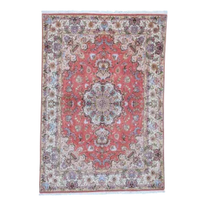 1990s Handmade Silk and Wool Tabriz Rug 4'10' X 6'11"