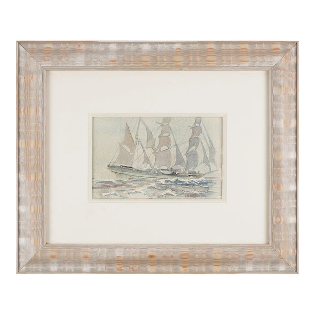English Watercolor Study on Paper of a Three Masted Schooner by Andrew Bennett, 1900's For Sale