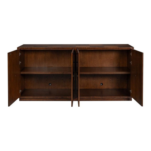 Contemporary Contemporary Parquet Sideboard, 86" - Warm Brown Walnut with Square Brass-Tone Pulls For Sale - Image 3 of 12