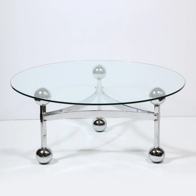 Mid-Century Modern Polished Chrome & Glass Cocktail with Spherical Detailing For Sale In New York - Image 6 of 13