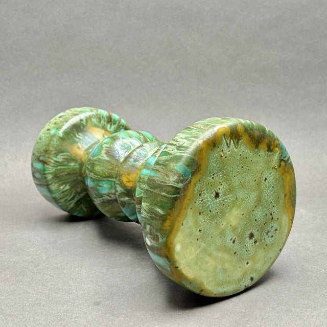 Vintage 1970s West German Pottery Green Drip Glaze Sculptural Candlestick For Sale In New York - Image 6 of 7