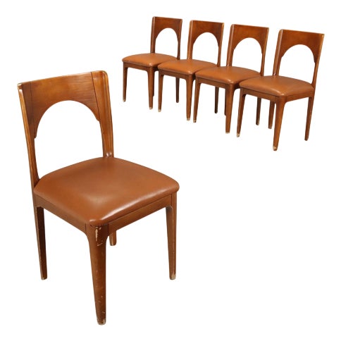 Vintage Chairs in Beech and Leatherette, 1970s For Sale