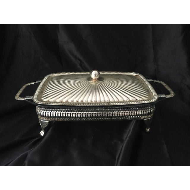 English Silverplate/Pyrex Food Warmer and Server 16x8 For Sale - Image 4 of 8