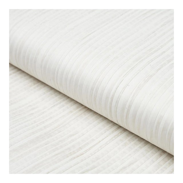 Schumacher Paper Stripe Wallpaper in White For Sale