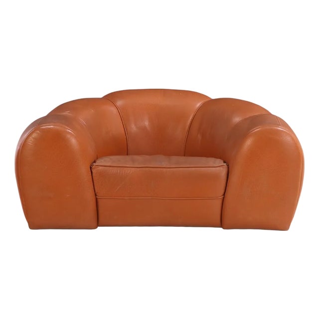 A French Bulbous Croissant-Shaped Leather Chair, C. 1985. For Sale