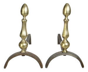 Andirons with Brass Finials, France, 1930s, Set of 2