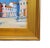 Colorful Mediterranean Seaside Village Cityscape Painting Including the Antiqued Gold Wood Frame For Sale - Image 4 of 7