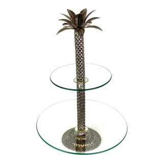 Silver Bronze Palm Tree Glass Server For Sale