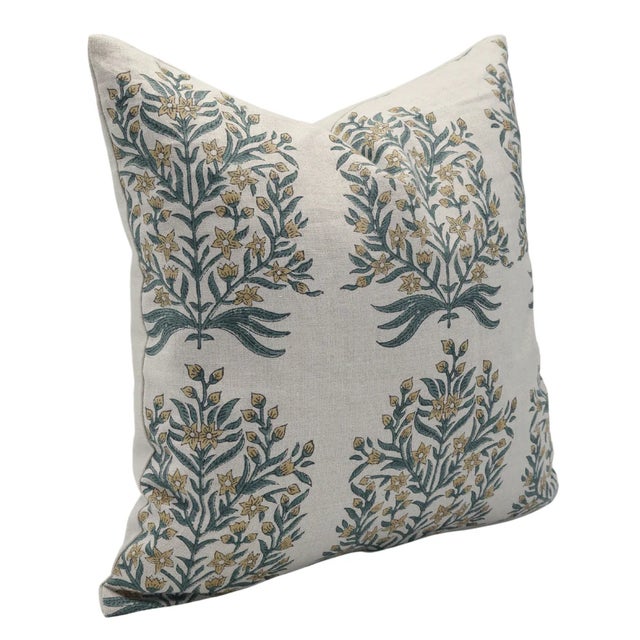 Contemporary Fabdivine Handmade Floral Cushion Cover 14x20 Pure Linen- Vrindavan For Sale - Image 3 of 5