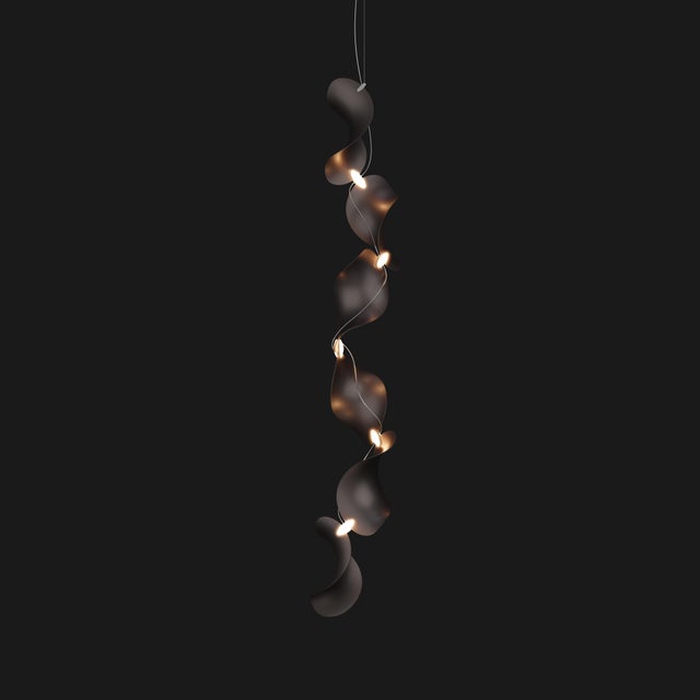 Metal Dune 6 Vertical Line Pendant Light with Shades in Dark Bronze Metallic Tone by Daniel Becker for Moss Objects For Sale - Image 7 of 9