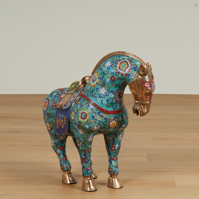 Pair of Vintage Chinese Cloisonne Horses For Sale - Image 9 of 18