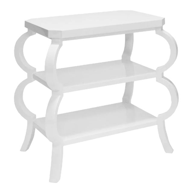 Matthew Izzo Home - Olive Matte White Lacquer Three Shelf Side Table For Sale