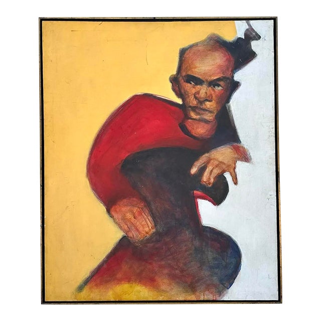 Vintage Boho Abstract Figurative of Man Oil on Canvas For Sale