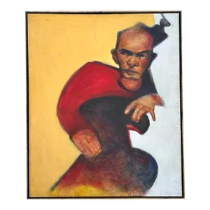 Vintage Boho Abstract Figurative of Man Oil on Canvas