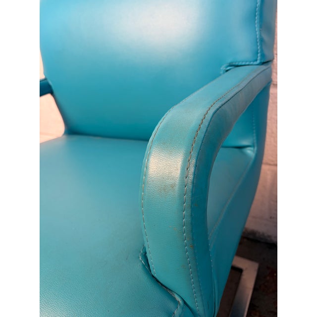 Vintage Blue Vinyl Flat Bar Chrome Dining Chairs - Set of 6 For Sale - Image 10 of 17