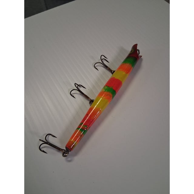 Vintage 1970s Hand Painted Wooden Pencil Plug Fishing Lure Decor / Real Use For Sale - Image 10 of 11