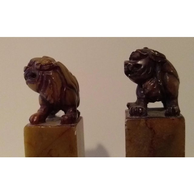 Early 20th Century Vintage Soapstone Carved Foo Dogs - a Pair For Sale - Image 5 of 6