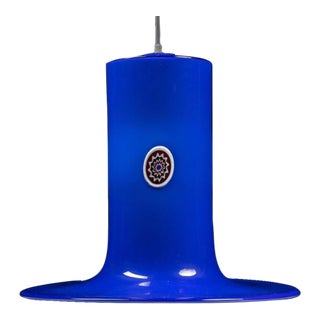 1960s Mid-Century Modern Blue Lattimo Pendant Lamp by Alessandro Pianon for Vistosi For Sale