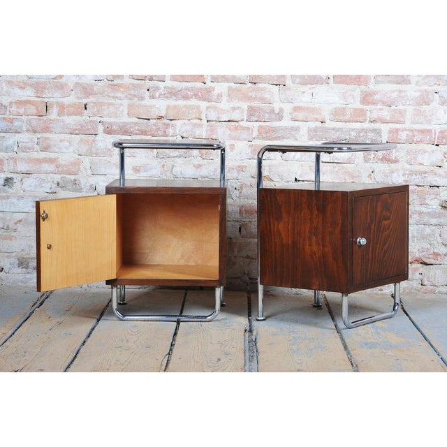 Bauhaus Czech Bauhaus Beech, Maple and Chrome Bedside Tables, 1930s, Set of 2 For Sale - Image 3 of 15