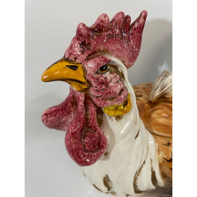 1970s Vintage 1970s Italian Ceramic Majolica Rooster Tureen For Sale - Image 5 of 18