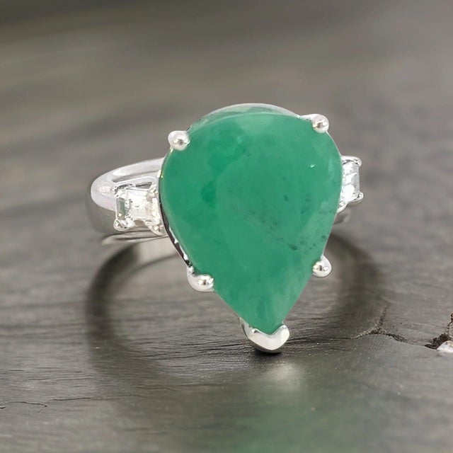 2010s Natural Emerald Diamond Ring 7 14k White Gold 10.97 TCW Certified For Sale - Image 5 of 14
