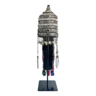 Vintage Turkman Bridal Ceremonial Headdress, Heavily Adorned on Stand For Sale