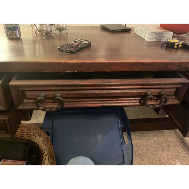 Wood Vintage 5 Drawer Desk For Sale - Image 7 of 8