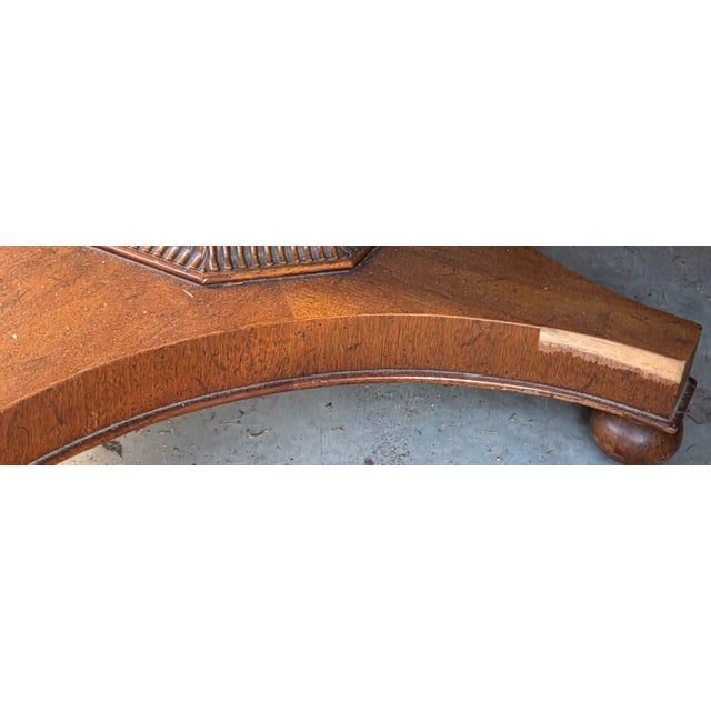 Mid Century John Stuart Pedestal Table With Two Leaves, Signed For Sale - Image 12 of 14