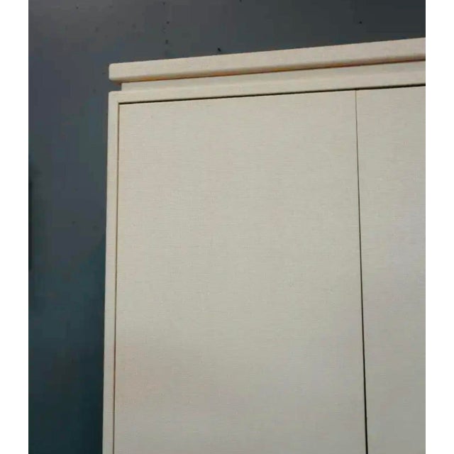 Late 20th Century Contemporary White Painted Raffia-Clad Storage Cabinet Armoire With Adjustable Shelving & Hidden Drawers For Sale - Image 10 of 14