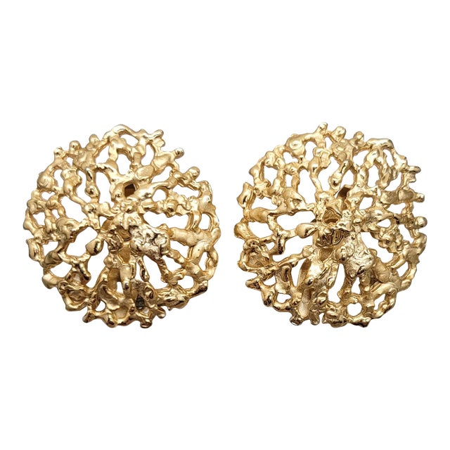 Vintage 1970s Signed Napier Modernist Goldtone Clip Earrings- 2 Pieces For Sale