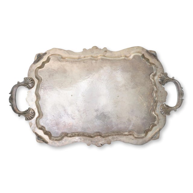 26" Heavy English Silver-Plate Bar Tray For Sale - Image 4 of 4