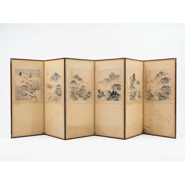 Sublime hand painted paper & silk Japanese Byobu Meiji period folding screen. A rare antique hand crafted work of art....