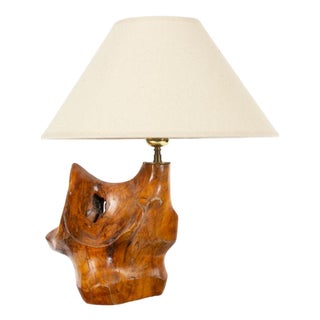 Freeform Table Lamp in Hand-Carved Olive Wood, France, 1950s For Sale