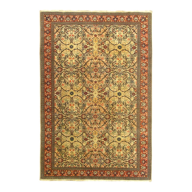 Beige Color Fine Hand Knotted Turkish Vintage Herke 6' X 9'3'' For Sale
