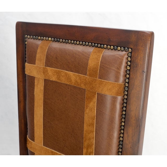 Animal Skin Pair of Turned Legs & Stretchers Large Leather Upholstery Side Chairs MINT! For Sale - Image 7 of 14